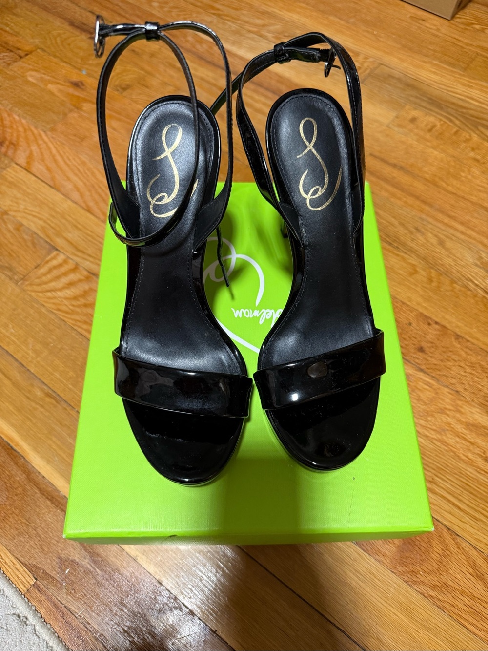 Sam Edelman Black Patent Leather Ankle-Strap Heels